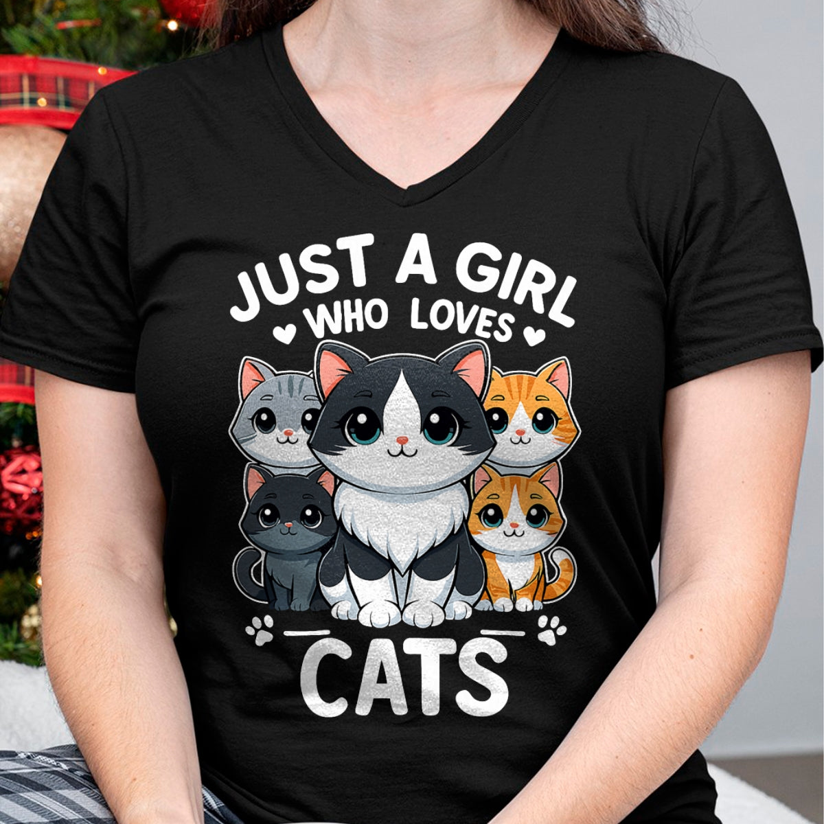 Cat Love Shirt, Funny Cat Lover Gift UnisexT-Shirt/Hoodie/Sweatshirt HLT00 - Just A Girl Who Loves Cats T-Shirt (1)