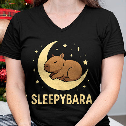 Cute Capybara Shirt, Funny Capybara Unisex T-Shirt/Hoodie/Sweatshirt HLT00 - Cute Sleepybara Funny Capybara Sleeping on Moon Graphic T-Shirt
