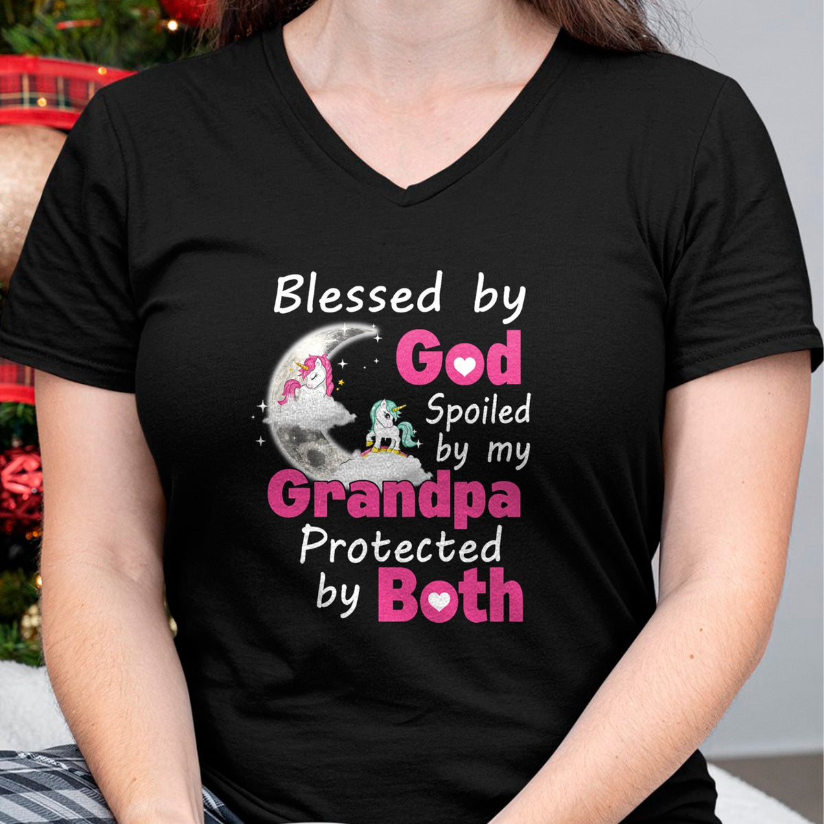 Best Wife Shirt, Wife and Husband Unisex T-Shirt/Hoodie/Sweatshirt HLT00 - Blessed By God Spoiled By My Grandpa Protected By Both T-Shirt