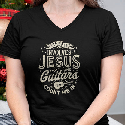 Christian Tee, Christian Faith Unisex T-Shirt/Hoodie/Sweatshirt HLT00 - If It Involves Jesus And Guitars Guitarist Christian Music T-Shirt