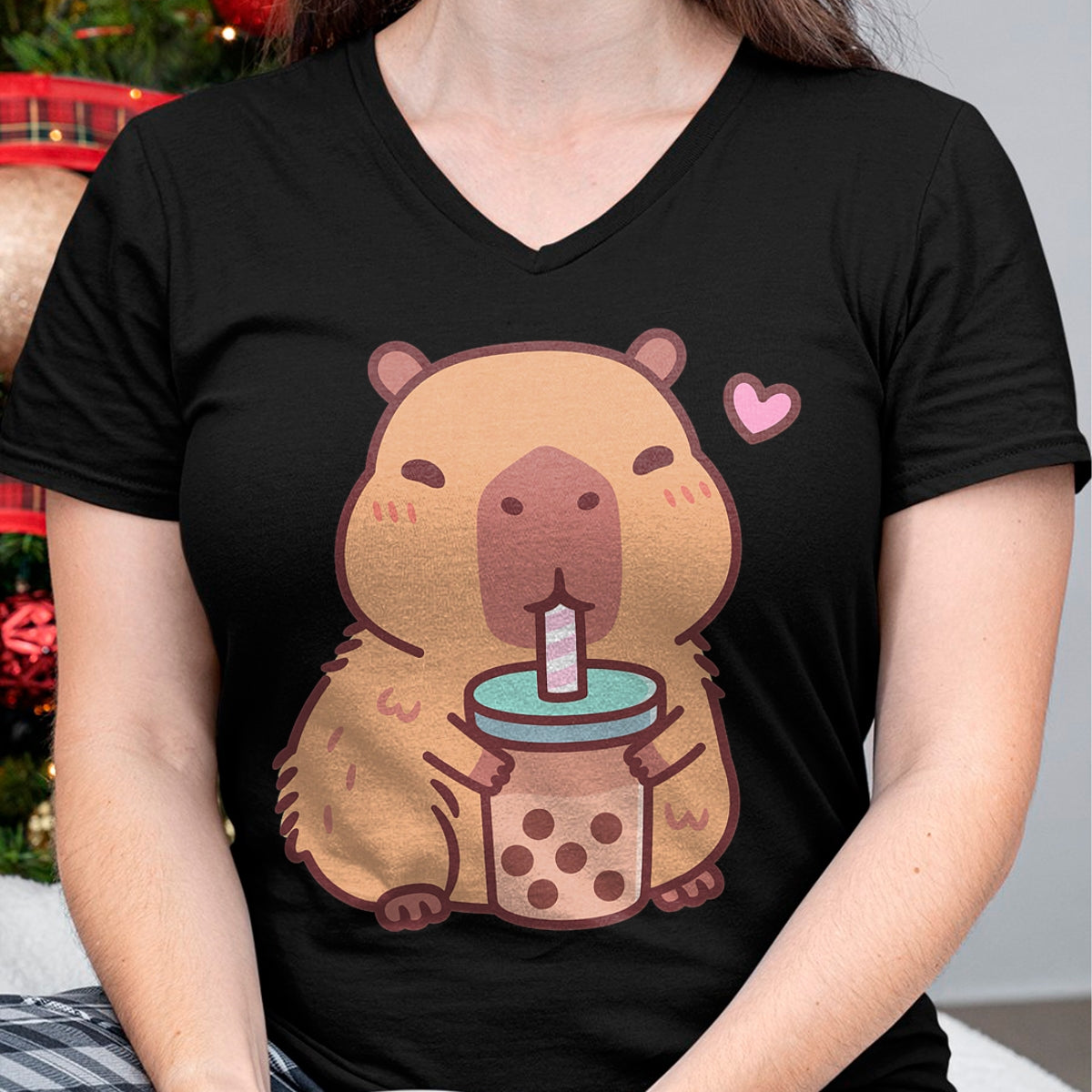Cute Capybara Shirt, Funny Capybara Unisex T-Shirt/Hoodie/Sweatshirt HLT00 - Cute Capybara Kawaii Anime Drinking Bubble Tea Lover Girls T-Shirt