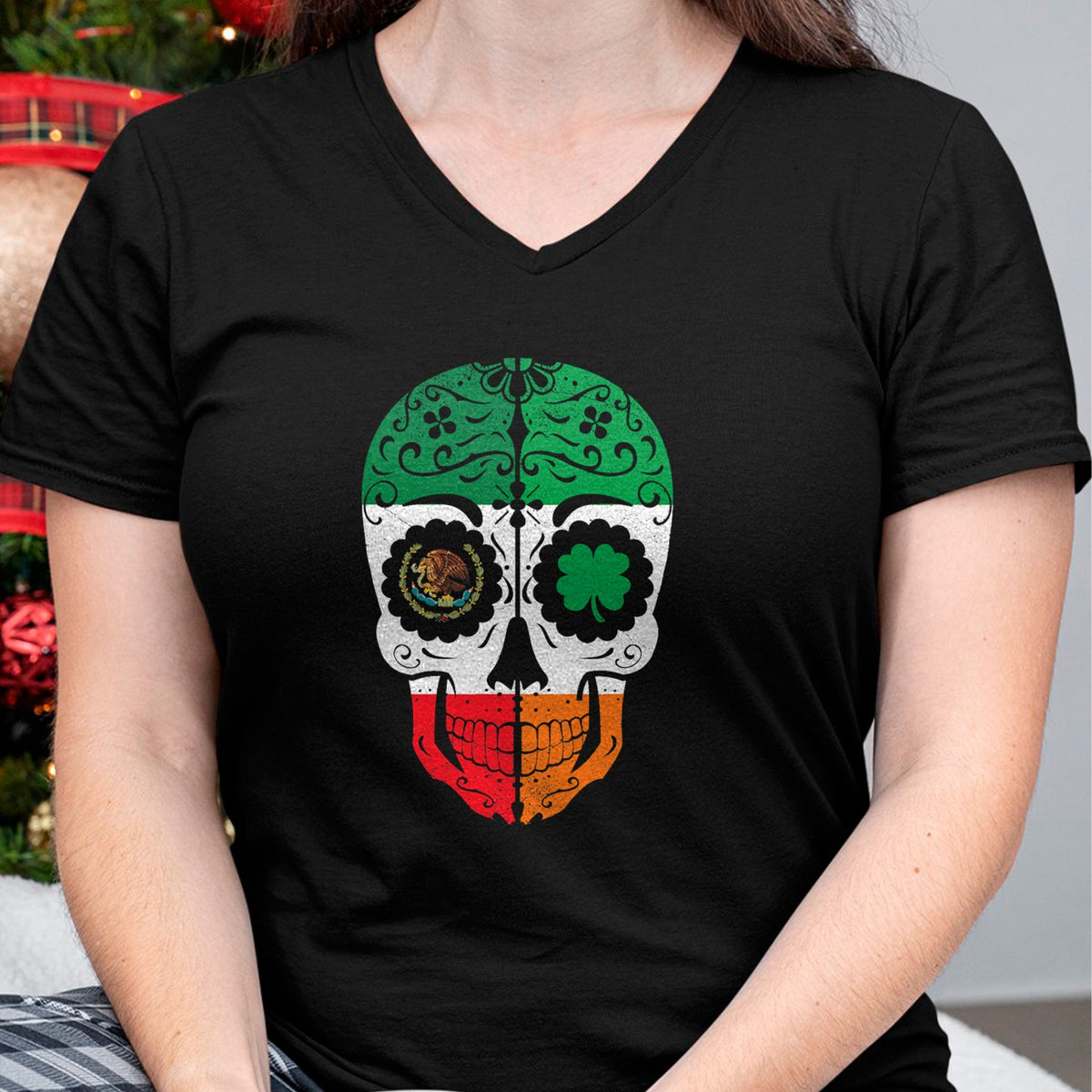 Patrick Day Shirts for Family, Funny Patrick Day shirts, st patrick's day Unisex T-Shirt/Hoodie/Sweatshirt HLT00 - Mexican Irish Sugar Skull St Patrick Day Mexico Ireland Flag T-Shirt