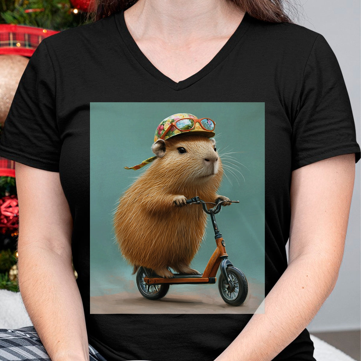 Cute Capybara Shirt, Funny Capybara Unisex T-Shirt/Hoodie/Sweatshirt HLT00 - Capybara Riding Scooter with Glasses Funny Graphic T-Shirt