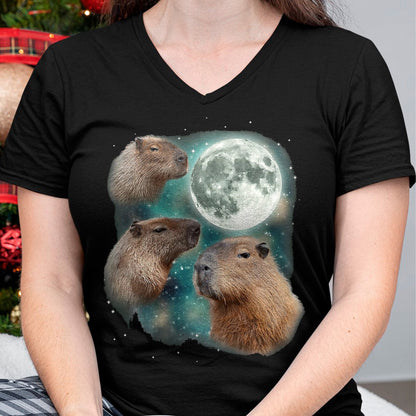 Cute Capybara Shirt, Funny Capybara UnisexT-Shirt/Hoodie/Sweatshirt HLT00 - 3 Capybara Moon Giant Rodents Weird Howling Parody T-Shirt, Men, Black, 3X-Large