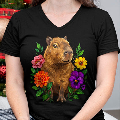 Cute Capybara Shirt, Funny Capybara Unisex T-Shirt/Hoodie/Sweatshirt HLT00 - Cute Capybara Floral T-Shirt