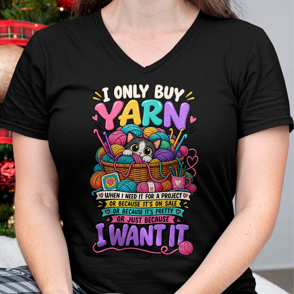 Cat Love Shirt, Funny Cat Lover Gift UnisexT-Shirt/Hoodie/Sweatshirt HLT00 - I Only Buy Yarn When I Need It Funny Crochet Cat Yarn Lover T-Shirt