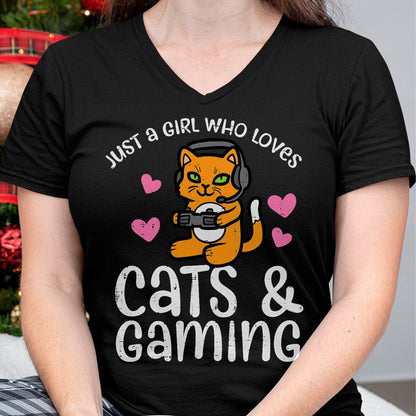 Cat Love Shirt, Funny Cat Lover Gift UnisexT-Shirt/Hoodie/Sweatshirt HLT00 - Just Girl Who Loves Cats Gaming Cute Gamer Women Girls Kids T-Shirt