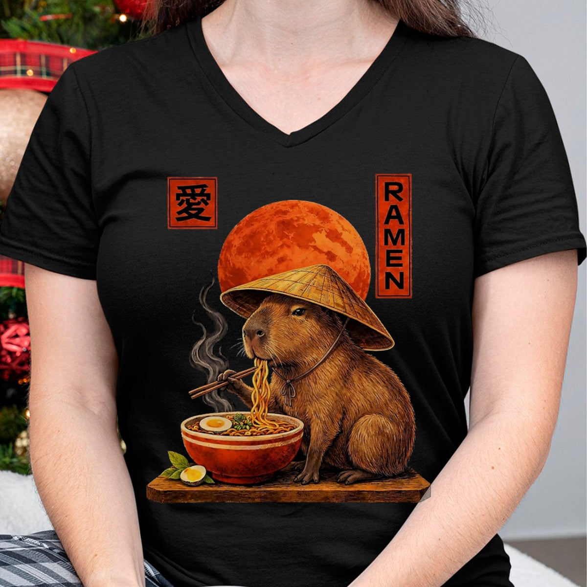 Cute Capybara Shirt, Funny Capybara Unisex T-Shirt/Hoodie/Sweatshirt HLT00 - Capybara Ramen Japanese Art Funny Anime Graphic Tee Kawaii T-Shirt, Men, Black, 3X-Large