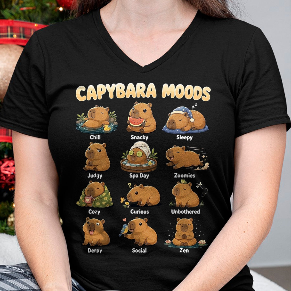 Cute Capybara Shirt, Funny Capybara Unisex T-Shirt/Hoodie/Sweatshirt HLT00 - Funny Capybara Moods Cute Chart Chill Zen Animal Art T-Shirt, Men, Black, 3X-Large