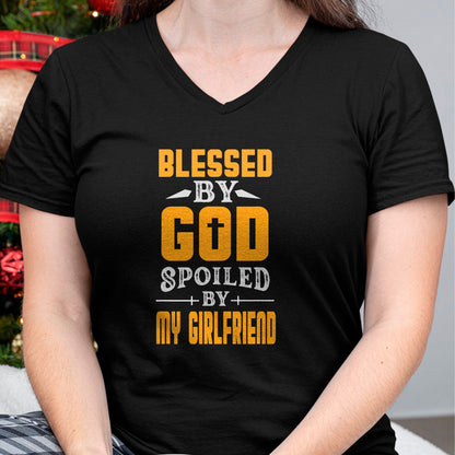 Best Wife Shirt, Wife and Husband Unisex T-Shirt/Hoodie/Sweatshirt HLT00 - Blessed By God Spoiled By My Girlfriend Boyfriend Couples T-Shirt