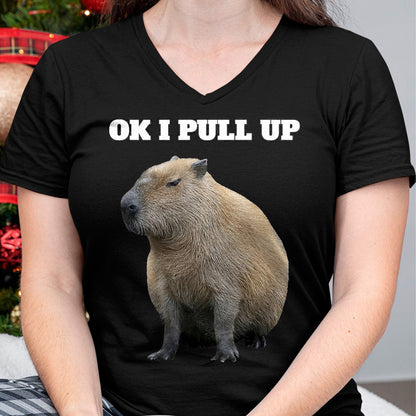 Cute Capybara Shirt, Funny Capybara Unisex T-Shirt/Hoodie/Sweatshirt HLT00 - Ok I Pull Up Capybara T-Shirt, Men, Black, Small