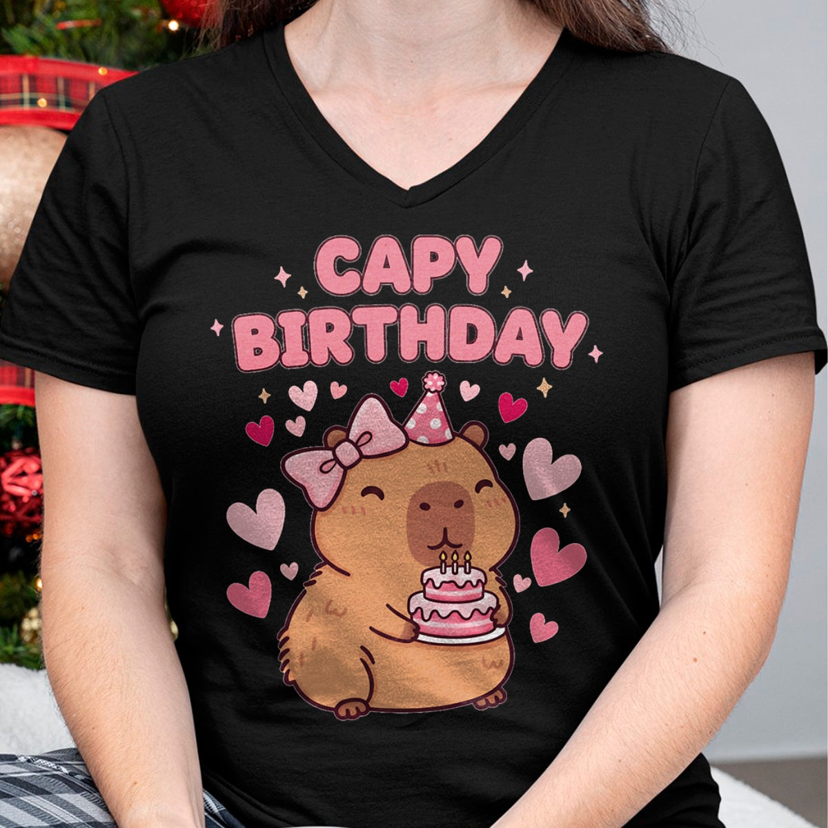 Cute Capybara Shirt, Funny Capybara UnisexT-Shirt/Hoodie/Sweatshirt HLT00 - Capybara Birthday Girl Cute Capybara Animal Lovers Bow Party T-Shirt