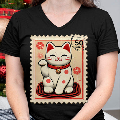 Cat Love Shirt, Funny Cat Lover Gift UnisexT-Shirt/Hoodie/Sweatshirt HLT00 - Maneki Neko Japanese Kawaii Lucky Cat Stamp Retro Aesthetic T-Shirt (1)