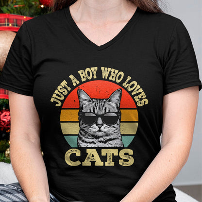 Cat Love Shirt, Funny Cat Lover Gift UnisexT-Shirt/Hoodie/Sweatshirt HLT00 - Vintage Just A Boy Who Loves Cats Boy Kid Cat Lover for Boys T-Shirt
