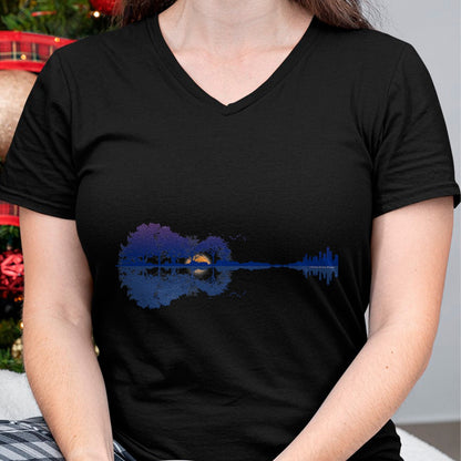 Guitar Lover Shirt, Funny Guitar UnisexT-Shirt/Hoodie/Sweatshirt HLT00 - Guitar Lake Reflections in Blue Music Lovers Guitar T-Shirt