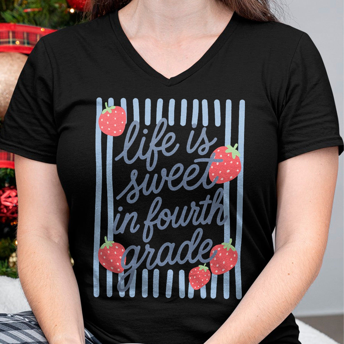 Best Student Shirt, Funny Back To School UnisexT-Shirt/Hoodie/Sweatshirt HLT00 - Striped Fourth Grade Strawberries Teacher Back to School T-Shirt