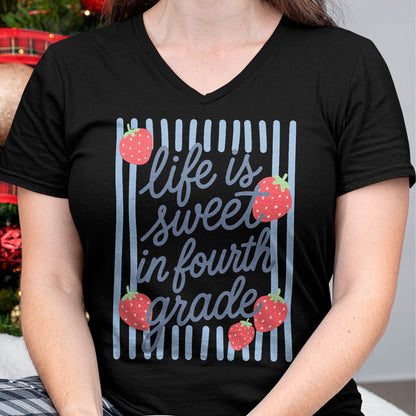 Best Student Shirt, Funny Back To School UnisexT-Shirt/Hoodie/Sweatshirt HLT00 - Striped Fourth Grade Strawberries Teacher Back to School T-Shirt