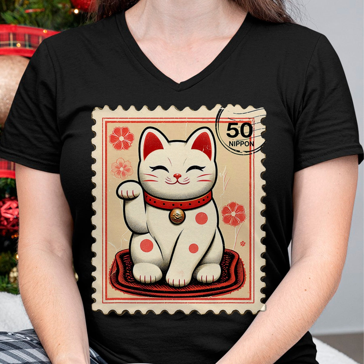 Cat Love Shirt, Funny Cat Lover Gift UnisexT-Shirt/Hoodie/Sweatshirt HLT00 - Maneki Neko Japanese Kawaii Lucky Cat Stamp Retro Aesthetic T-Shirt