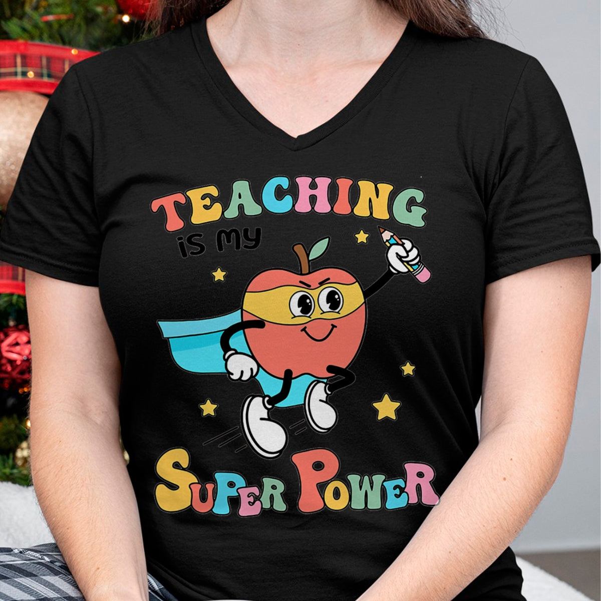 Best Teacher Shirt, Funny Teacher UnisexT-Shirt/Hoodie/Sweatshirt HLT00 - Retro Teaching is My Superpower Apple Teacher Appreciation T-Shirt