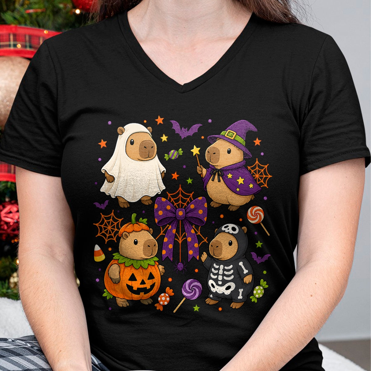 Cute Capybara Shirt, Funny Capybara Unisex T-Shirt/Hoodie/Sweatshirt HLT00 - Funny Cozy Capybara Autumn Fall Spooky Season Halloween T-Shirt