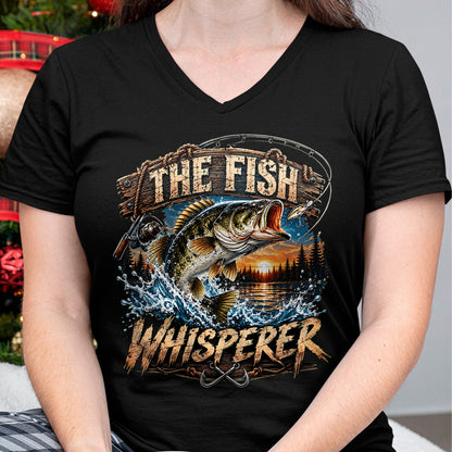 Funny Fishing Shirt, Gift For Fishing Lover Unisex T-Shirt/Hoodie/Sweatshirt HLT00 - The Fish Whisperer Funny Bass Fishing Sunset Angler T-Shirt