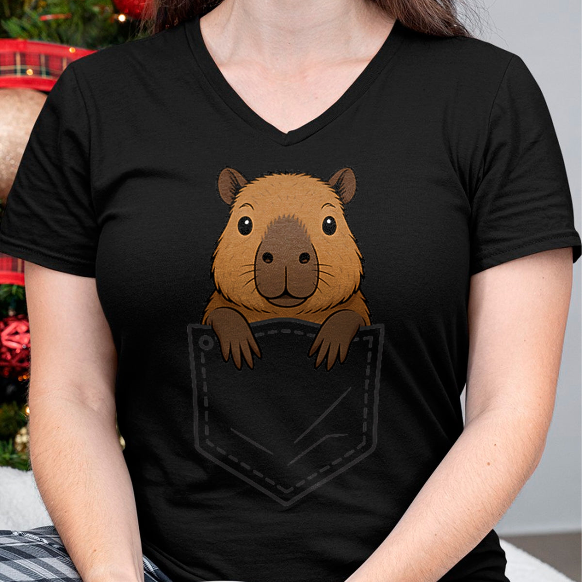Cute Capybara Shirt, Funny Capybara Unisex T-Shirt/Hoodie/Sweatshirt HLT00 - Funny Capybara Peeking in Pocket Capy Rodent Animal Lover T-Shirt