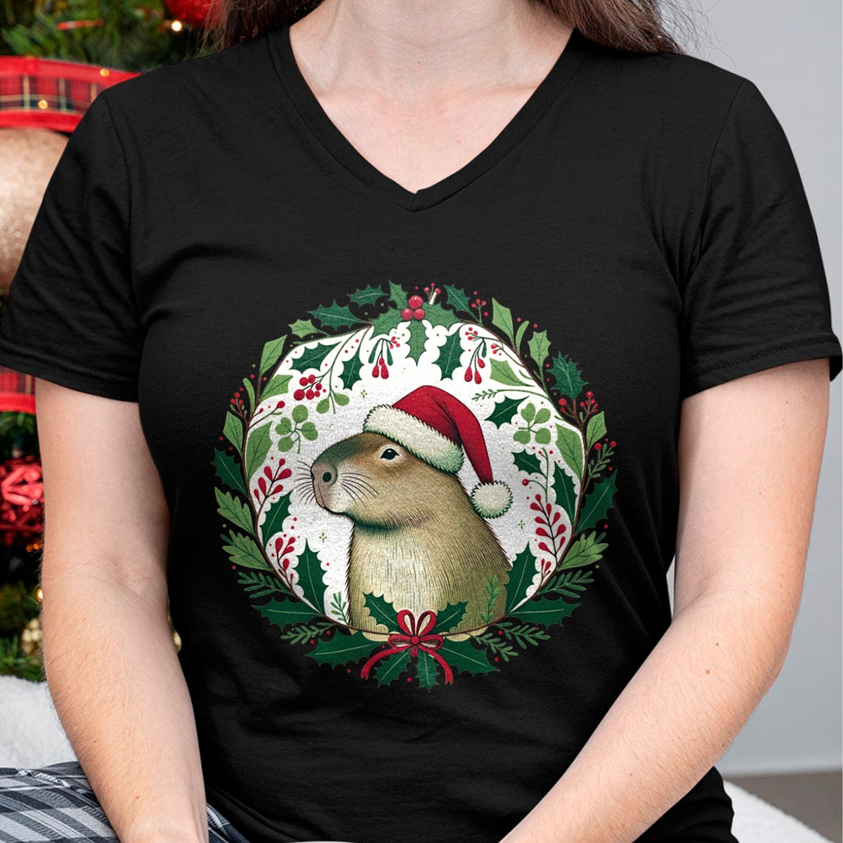Cute Capybara Shirt, Funny Capybara Unisex T-Shirt/Hoodie/Sweatshirt HLT00 - Capybara Christmas illustration Long Sleeve T-Shirt (1)