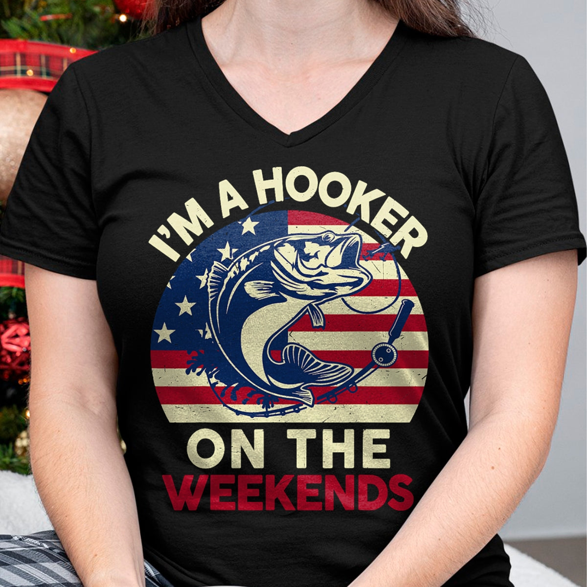 Funny Fishing Shirt, Gift For Fishing Lover Unisex T-Shirt/Hoodie/Sweatshirt HLT00 - Mens Fishing Funny Bass Fish I_m Hooker On Weekends Dad Joke T-Shirt