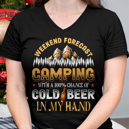 Funny Camping Shirt, Gift For Camping Lover Unisex T-Shirt/Hoodie/Sweatshirt HLT00 - Weekend Forecast Camping with Beer Camper Adventure Outdoor T-Shirt