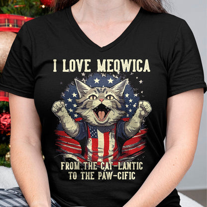 Cat Love Shirt, Funny Cat Lover Gift T-Shirt/Hoodie/Sweatshirt HLT00 - 4th July Cat Lover, I Love Meowica Patriotic Funny Happy Cat T-Shirt