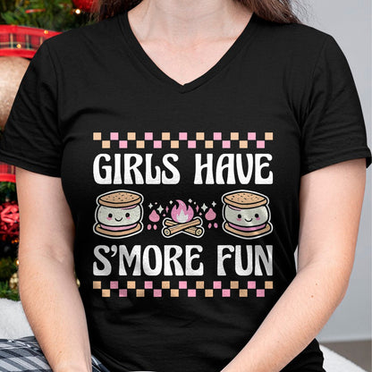 Funny Camping Shirt, Gift For Camping Lover Unisex T-Shirt/Hoodie/Sweatshirt HLT00 - Girls Have Smore Fun Camping Friends Camp Women Girl Kids T-Shirt
