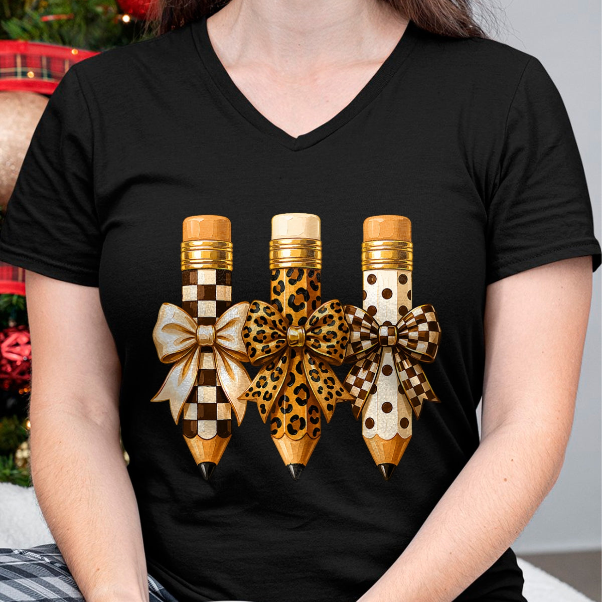 Best Student Shirt, Funny Back To School UnisexT-Shirt/Hoodie/Sweatshirt HLT00 - Preppy Leopard Pencil Bow Coquette Teacher Back to School T-Shirt (3)