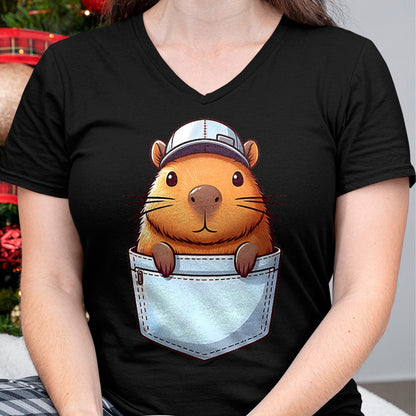 Cute Capybara Shirt, Funny Capybara Unisex T-Shirt/Hoodie/Sweatshirt HLT00 - Friendly Capybara in Pocket for Kids, Boys, Girls, Women Men T-Shirt