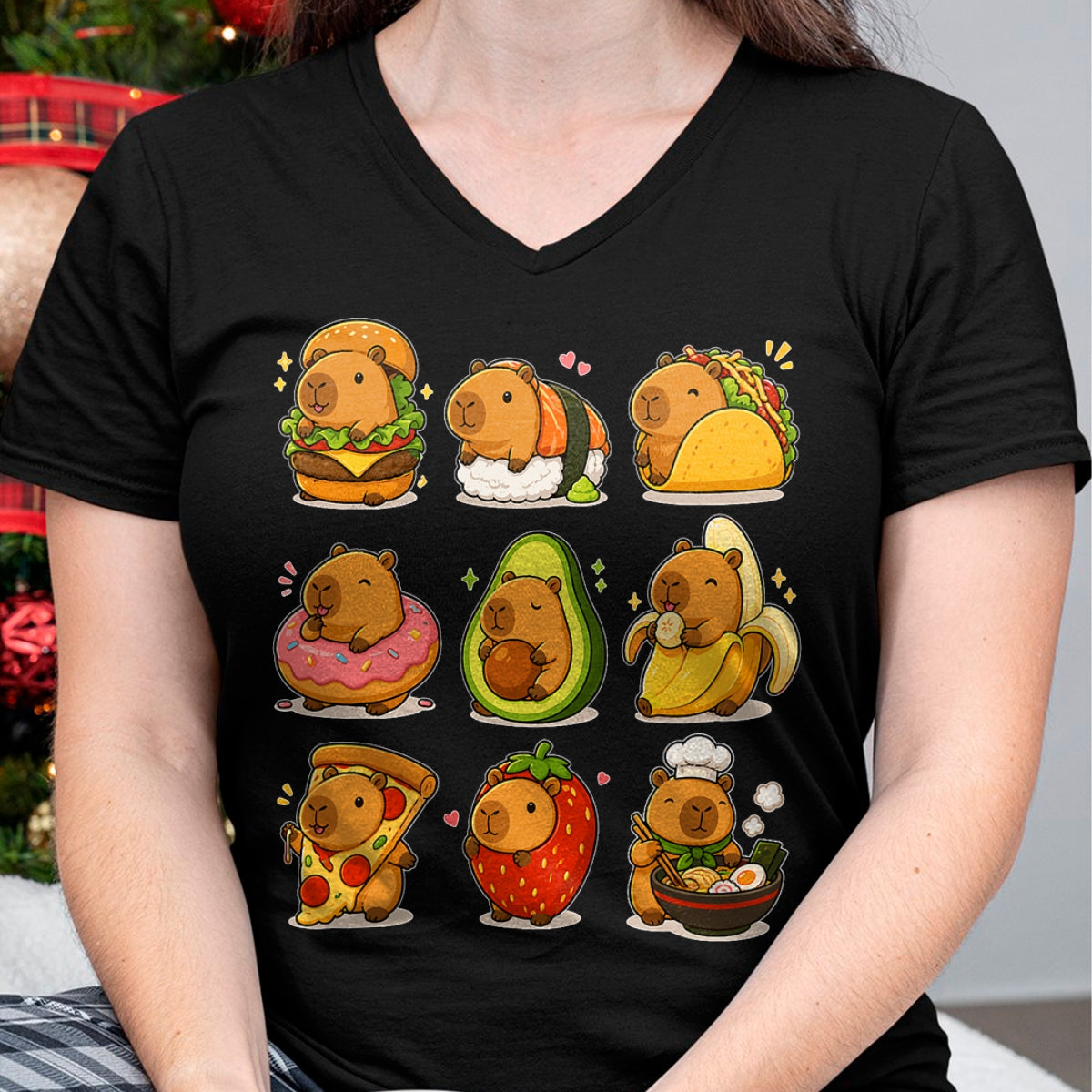 Cute Capybara Shirt, Funny Capybara UnisexT-Shirt/Hoodie/Sweatshirt HLT00 - Capybara Food Kawaii Cute Animal Foodie Funny Cartoon T-Shirt