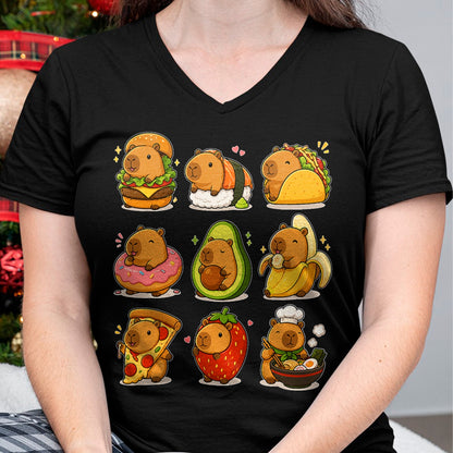 Cute Capybara Shirt, Funny Capybara UnisexT-Shirt/Hoodie/Sweatshirt HLT00 - Capybara Food Kawaii Cute Animal Foodie Funny Cartoon T-Shirt