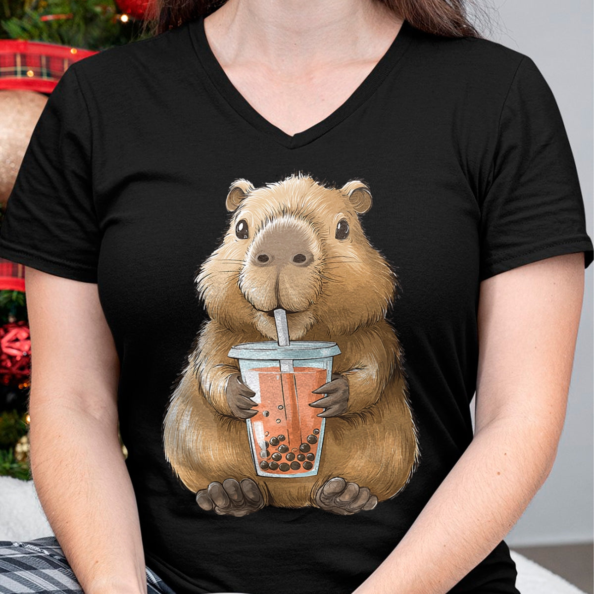 Cute Capybara Shirt, Funny Capybara Unisex T-Shirt/Hoodie/Sweatshirt HLT00 - Kawaii Anime Capybara Boba T-Shirt