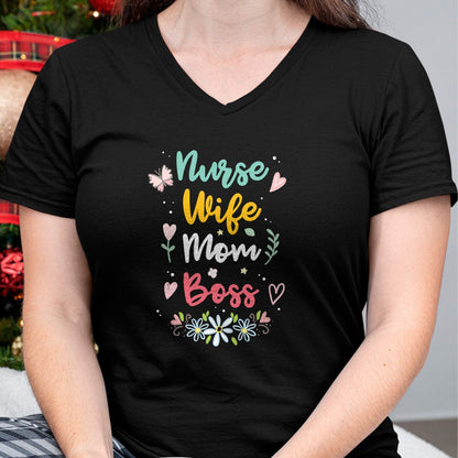Funny Nurse Shirt, Nurse Unisex T-Shirt/Hoodie/Sweatshirt HLT00 - Nurse Wife Mom Boss T-Shirt (1)