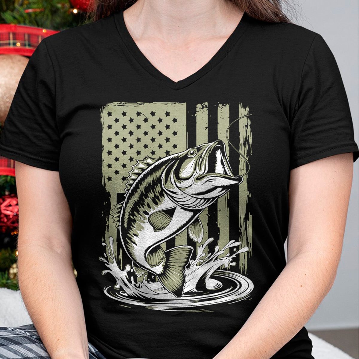 Funny Fishing Shirt, Gift For Fishing Lover Unisex T-Shirt/Hoodie/Sweatshirt HLT00 - Fishing Camo Bass Fish American Flag Men_s Graphic Fishing T-Shirt