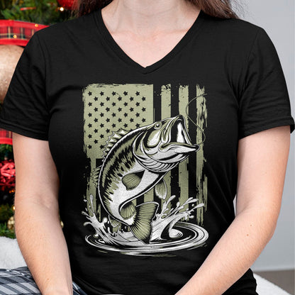 Funny Fishing Shirt, Gift For Fishing Lover Unisex T-Shirt/Hoodie/Sweatshirt HLT00 - Fishing Camo Bass Fish American Flag Men_s Graphic Fishing T-Shirt