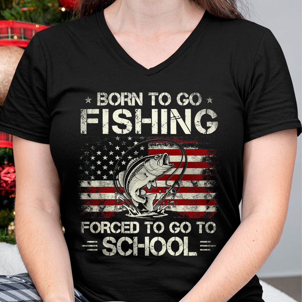Funny Fishing Shirt, Gift For Fishing Lover Unisex T-Shirt/Hoodie/Sweatshirt HLT00 - Born to Go Fishing Forced to Go to School Bass Fishing Flag T-Shirt