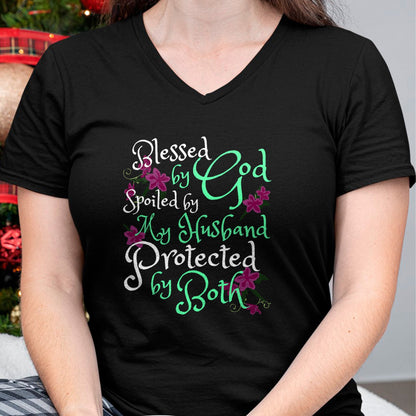 Best Wife Shirt, Wife and Husband Unisex T-Shirt/Hoodie/Sweatshirt HLT00 - Gift for wife T shirt, spoiled wife   Blessed by God Spoiled by My Husband Protected by Both Wife T-