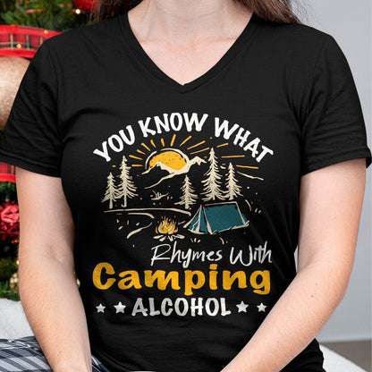 Funny Camping Shirt, Gift For Camping Lover Unisex T-Shirt/Hoodie/Sweatshirt HLT00 - You Know What Rhymes with Camping Alcohol Hiking Adventure T-Shirt, Men, Black, Medium