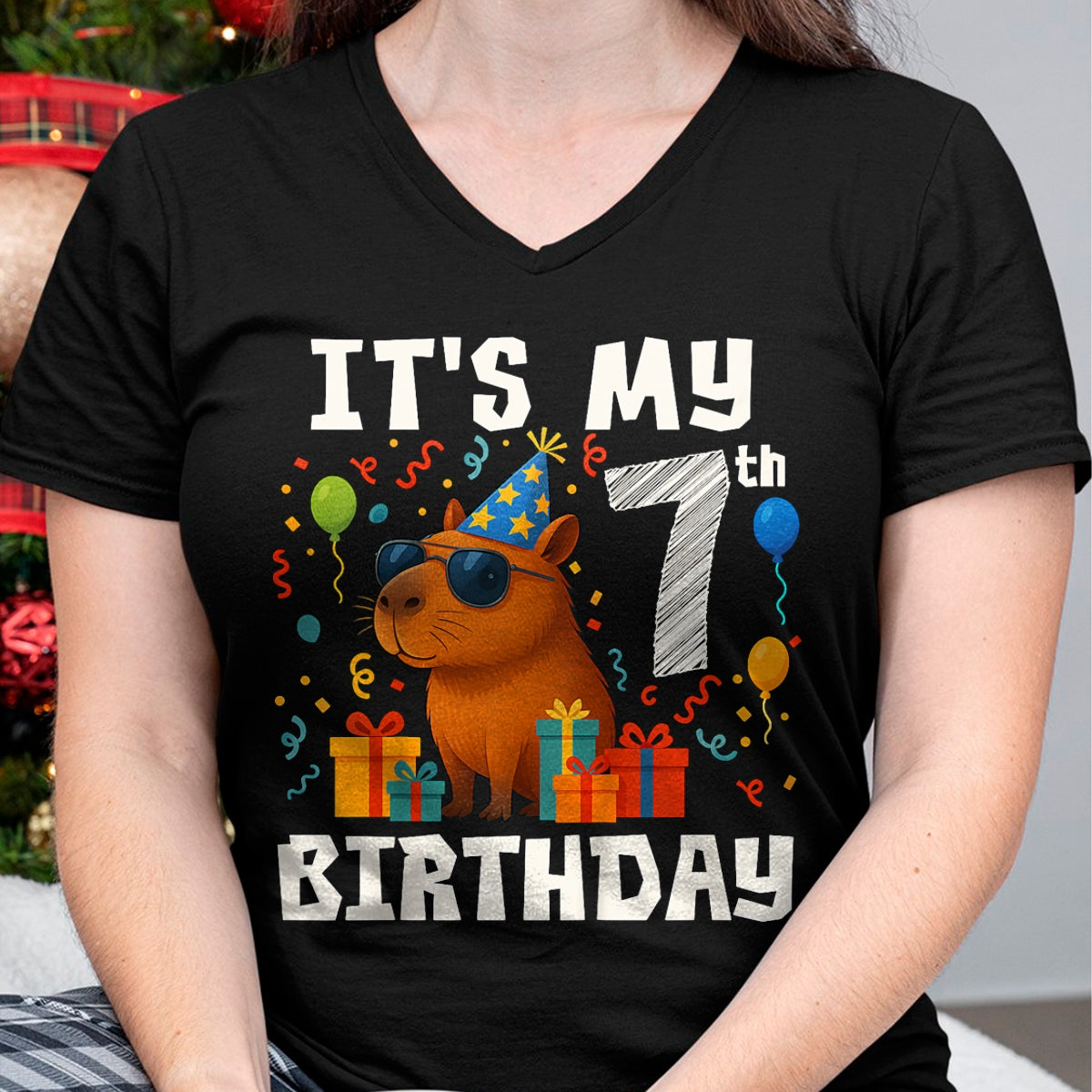 Cute Capybara Shirt, Funny Capybara Unisex T-Shirt/Hoodie/Sweatshirt HLT00 - Its My 7th Birthday 7 Years Old Capybara Gifts Boys T-Shirt