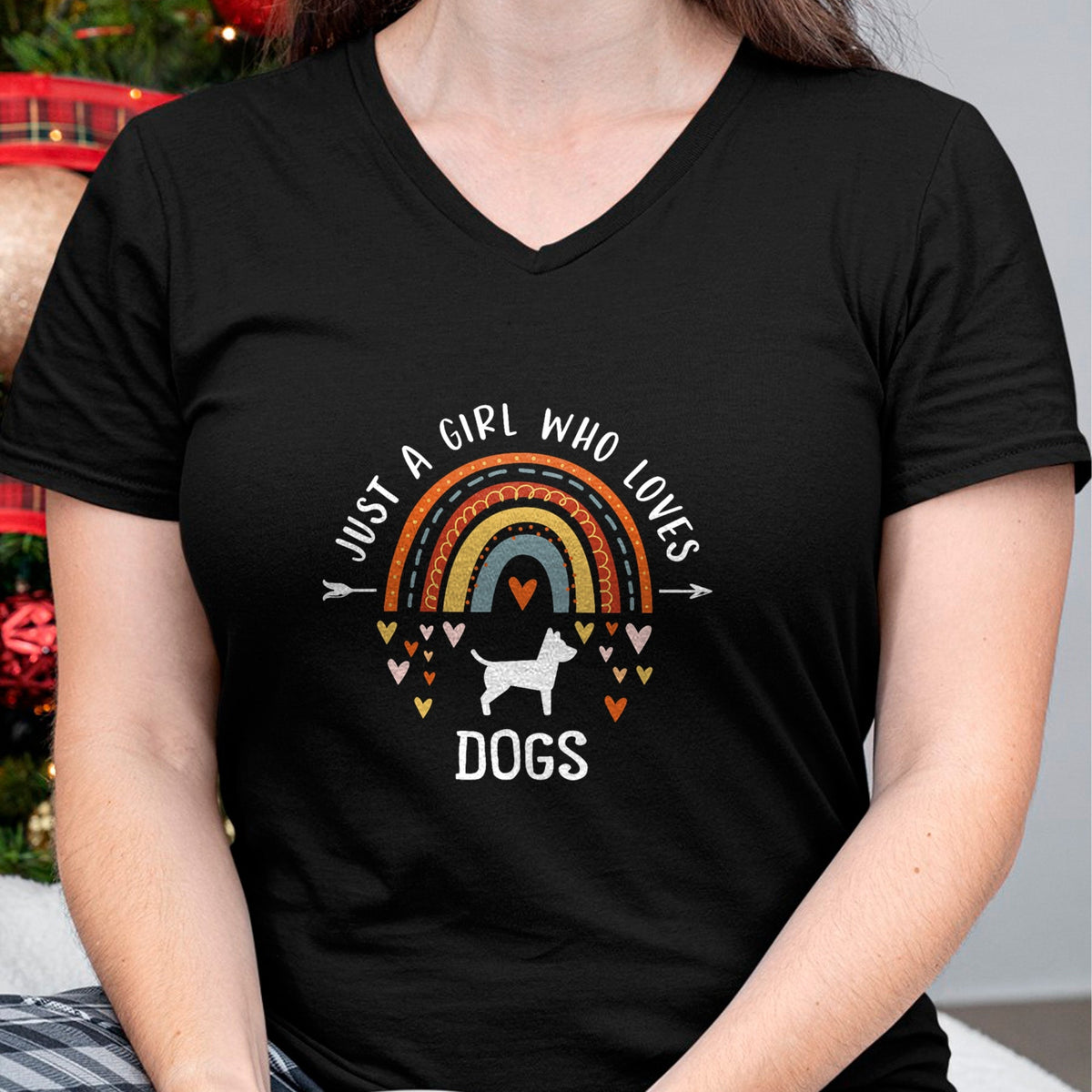 Dog Love Shirt, Dog Lover Gift T-Shirt/Hoodie/Sweatshirt HLT00 - Just A Girl Who Loves Dogs Rainbow Gifts For Dog Lover Women T-Shirt (1)