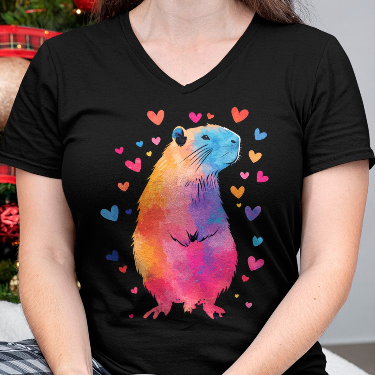 Cute Capybara Shirt, Funny Capybara Unisex T-Shirt/Hoodie/Sweatshirt HLT00 - Colorful Capybara Hearts Long Sleeve T-Shirt