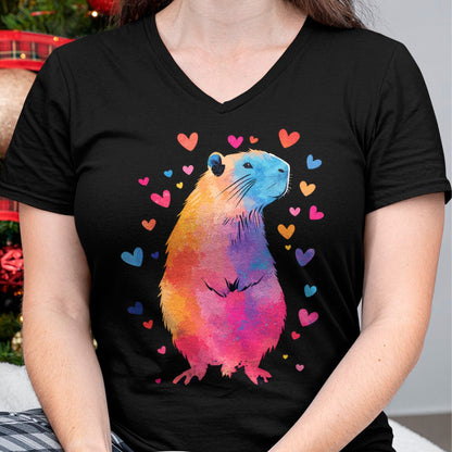 Cute Capybara Shirt, Funny Capybara Unisex T-Shirt/Hoodie/Sweatshirt HLT00 - Colorful Capybara Hearts Long Sleeve T-Shirt