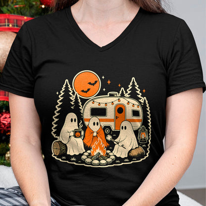 Funny Camping Shirt, Gift For Camping Lover Unisex T-Shirt/Hoodie/Sweatshirt HLT00 - Halloween Camping Ghost Camper Vintage Style T-Shirt