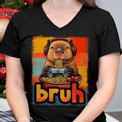Cute Capybara Shirt, Funny Capybara UnisexT-Shirt/Hoodie/Sweatshirt HLT00 - Bruh Capybara Eat Ramen Gaming Japanese Men Boy Kid T-Shirt