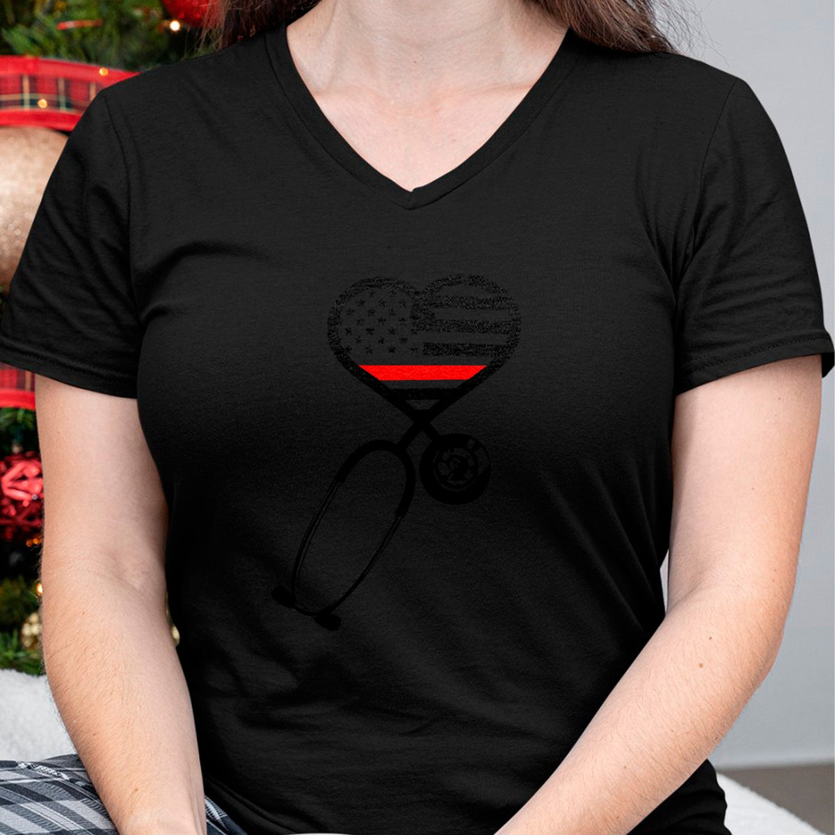 Funny Nurse Shirt, Nurse Unisex T-Shirt/Hoodie/Sweatshirt HLT00 - Firefighter Wife Thin Red Line Flag ER Nurse Support Gift T-Shirt