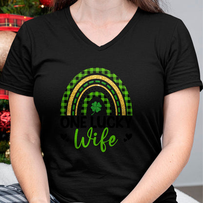 Best Wife Shirt, Wife and Husband Unisex T-Shirt/Hoodie/Sweatshirt HLT00 - Gift for wife T shirt, lucky wife   Womens One Lucky Wife Boho Rainbow St Patricks Day Shamrock Tank